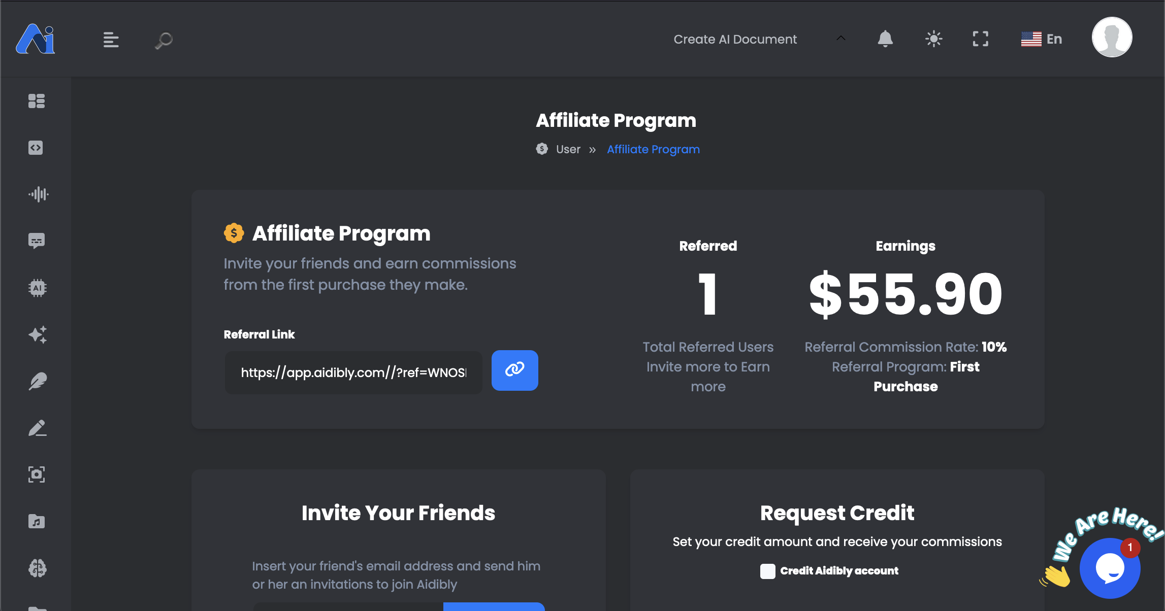 affiliate program earn credits